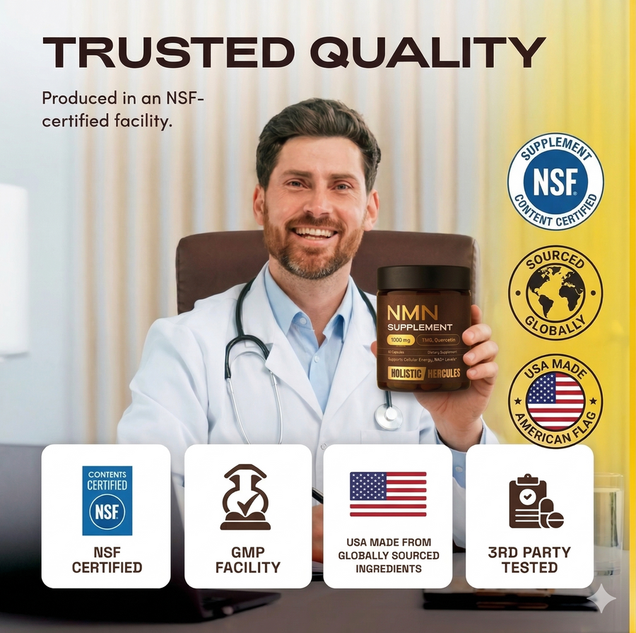 Holistic Hercules NMN Supplement – 1000 mg | Quercetin | TMG | Resveratrol Complex – Supports Cellular Energy & NAD+ Levels - Vitamin Dietary Supplement Healthcare